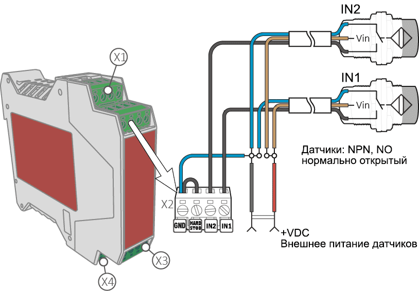 Схема подключения датчиков Холла к блоку управления БУКД-20Modbus