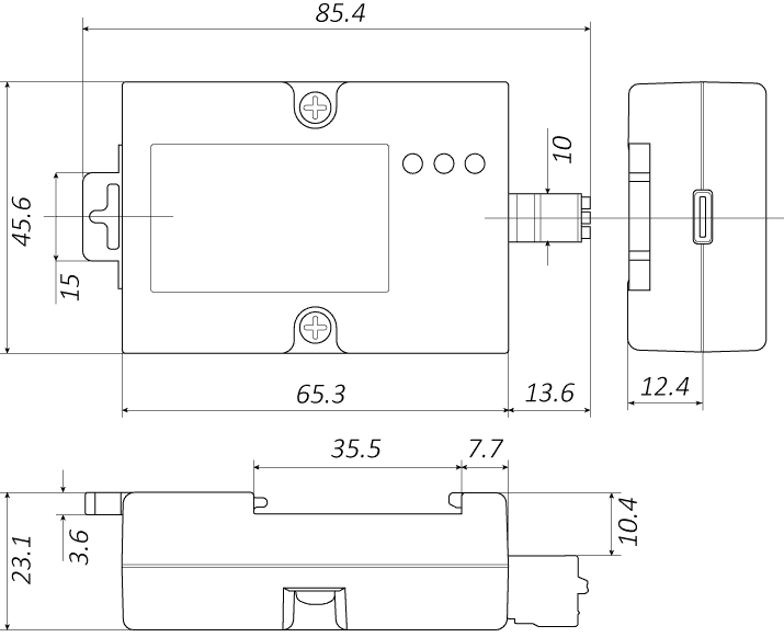 Габаритные размеры преобразователя интерфейсов USB-RS485