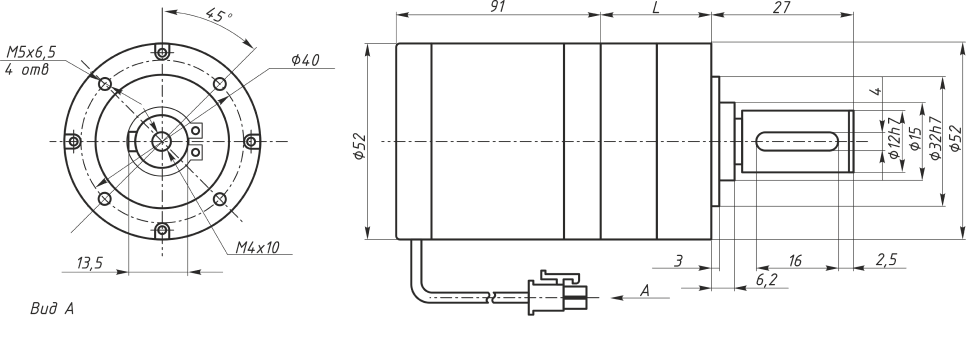 Габаритные и присоединительные размеры мотор-редуктора Z52BLDPN2440-30S