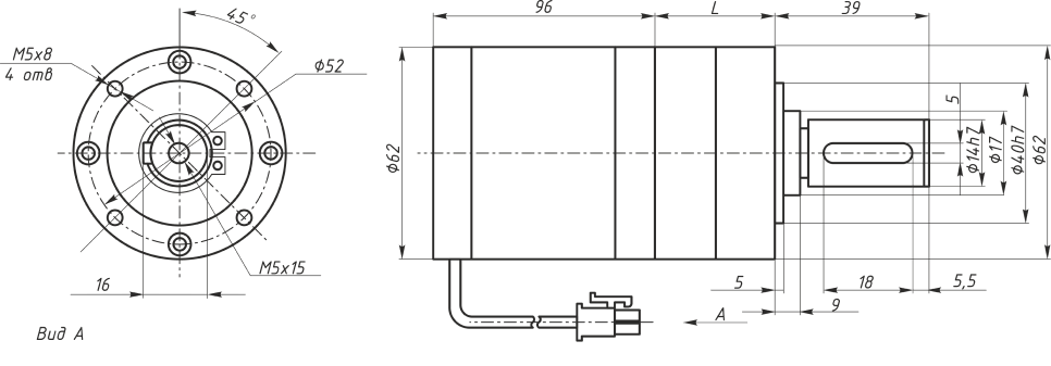 Габаритные и присоединительные размеры мотор-редуктора Z62BLDPN2460-30S