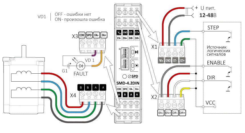 Схема импульсного управления драйвером SMD-8.0DIN ver.3, сигналы типа NPN