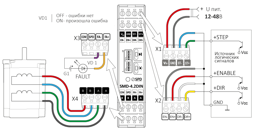 Схема импульсного управления драйвером SMD-8.0DIN ver.3, сигналы типа PNP