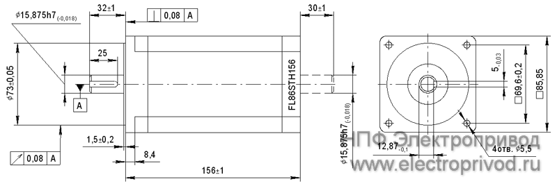 Габаритные и присоединительные размеры шаговых двигателей серии FL86STH156